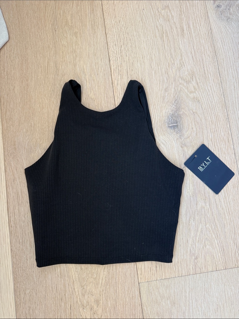 BYLT black Ribbed Crop Tank Top